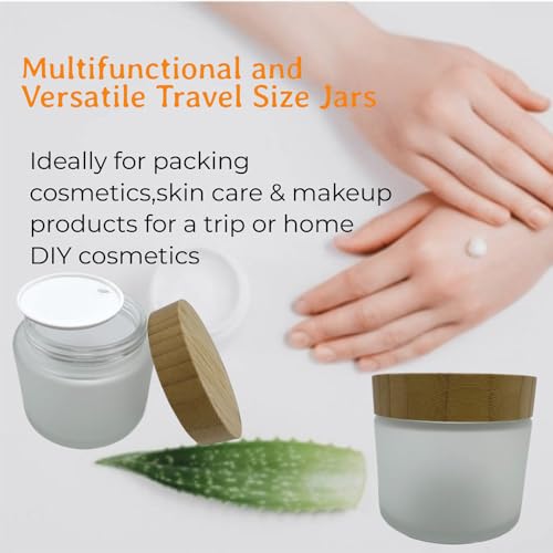 200g Frosted Glass Cosmetic Jar with Bamboo Lid - 4 Pack Travel Containers for Skincare