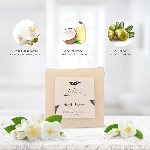 ZAET Royal Jasmine Soap Bar 5oz Pack of 4 Handmade Natural Body & Face Wash