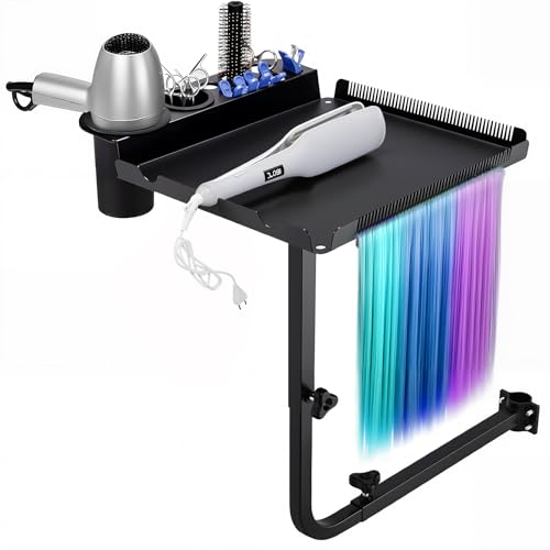 Salon Tray for Chairs 14.17 x 12.6 Inches Adjustable 360° Rotating Metal Hairdressing Tool Organizer with Height & Width Flexibility - Variation: 14.2 x 12.6 x 16.9 Inches