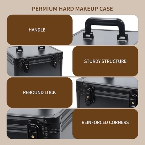 Travel Makeup Case with Lighted LED Mirror ? Waterproof Cosmetic Organizer with Adjustable Dividers, Portable Makeup Train Case for Women, Black