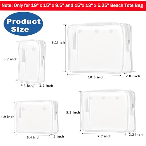 White 4-Pack Clear Beach Travel Bag Inserts Organizer Pouches - Waterproof & Sandproof