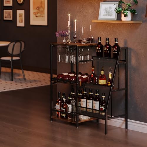 Large 3-Tier Liquor Stand and Mini Bar Table for Home Wine & Whiskey Storage
