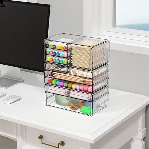 Yieach 3 Pack Clear Storage Drawers With 10 Drawers,Stackable 11.1¡± Large Acrylic Drawer Organizer and Makeup Organizer For Vanity,Bathroom Countertop,Cabinet,Pantry,Office Supply Storage Bins Drawers