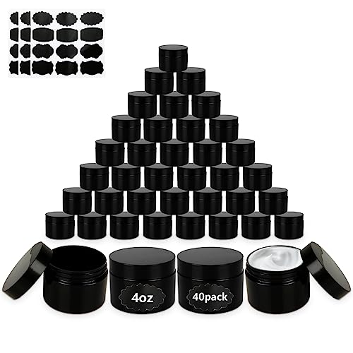 40 Pack 4 oz Black Plastic Jars with Lids - Cosmetic & Storage Containers