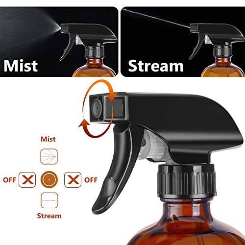PrettyCare 3 pcs 8 Oz Amber Glass Spray Bottles, Refillable Empty Spray Bottles with Adjustable Nozzle & Lables for Cleaning, Leak-Proof Design for Essential Oils, Facial Hydration Hair Aromatherapy
