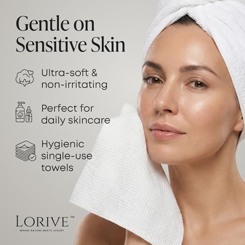 Disposable Face Towels XL 10 x 12, 60 Count ? 100% Cotton Clean Skin Towels, Ultra Soft Lint Free Face Towelettes for Skincare & Makeup Removal, Thick Facial Dry Wipes for Sensitive Skin