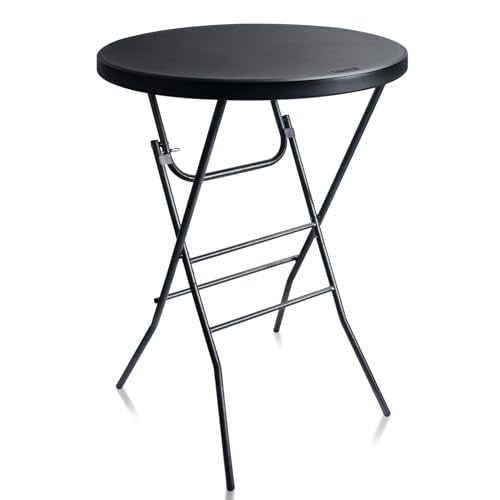 Black 32x43 Inch Folding Cocktail Table - High Top Bar Table, Portable