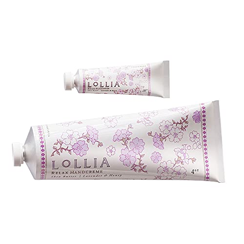 LOLLIA Relax Handcreme Bundle, 4 oz. & .33 oz. ? Lavender & Honey ? Scented Hand Cream for Women, Moisturizing Hand for Dry Hands, Shea & Cocoa Butter, Quick Absorbing Lotion, Travel Lotion