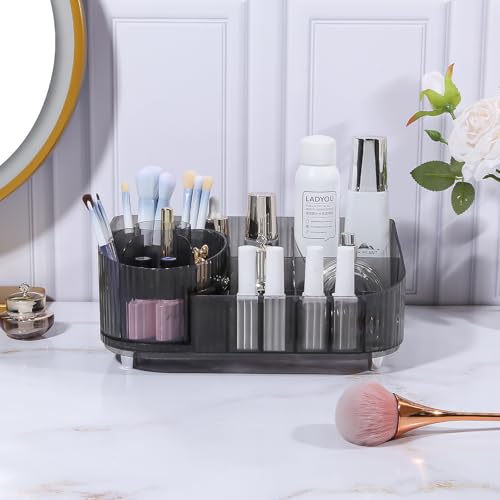 Feyarl Desktop Makeup Vanity Mirror 11.8 x 7.87 Inch Tabletop Mirror 90¡Æ Rotation Decorative Standing Cosmetic Mirror for Home Deco Bedroom Bathroom Desk Dresser (Gunmetal Black)