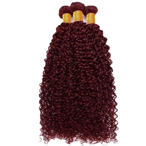 Ratheinhi Burgundy Human Hair Bundles Curly Wave 26-30 Inch, 99J Color, 300g Virgin Brazilian Hair