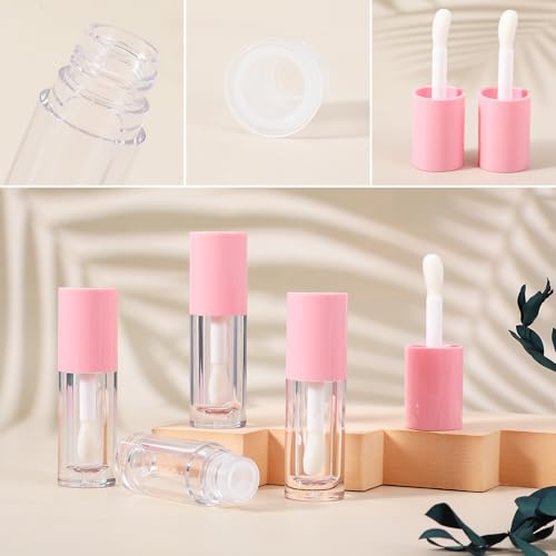DIVINA VITAE 15Pcs Empty Lip Gloss Tubes -6ML Pink Clear Lipgloss Tubes with Chunky Wand - Refillable Lip Gloss Containers Bottles for DIY Lipgloss Makeup Cosmetic(Pink)