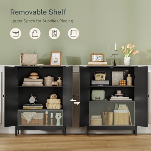 Iwell Black Bathroom Cabinet with 2 Doors & 3 Shelves - Multi-Purpose Storage