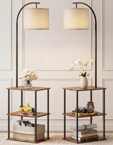 PARTPHONER Rustic Brown Floor Lamp with Table 2-Pack – Nightstands & Side Tables