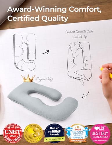 Momcozy Cooling Pregnancy Pillow U Shape Full Body Maternity Pillow - Grey