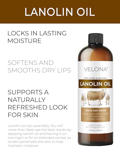 Velona Lanolin Oil - 16 Fl Oz Cold Pressed Pure Skin & Hair Moisturizer