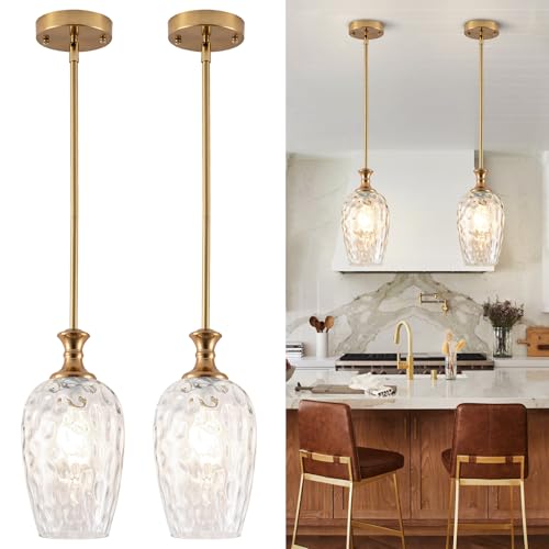 Gold Pendant Lights Set - Adjustable Kitchen Island Fixtures with Glass Shade - 2 Pack BN1929