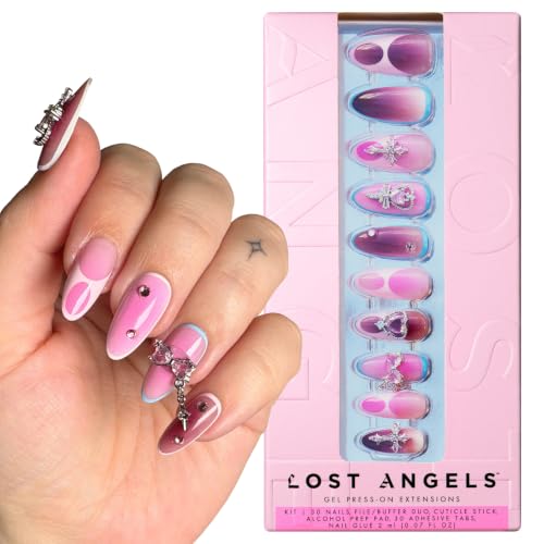 Good Girl Gothic Pink Nail Art Kit with 3D Cross & Heart Charms, Rhinestones, Press On Nails