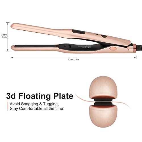 Rose Gold 3/10 Inch Mini Hair Flat Iron with 13 Temp Settings & LCD Display