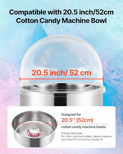 21 Inch Cotton Candy Machine Cover Acrylic Dome Bubble Shield for Commercial Floss Maker