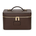HiTotes Large Waterproof Leather Makeup Bag with Removable Divider - Coffee