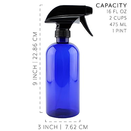 16oz Blue Plastic Spray Bottles with Mist & Stream Sprayers - Pack of 6 - Cobalt Blue