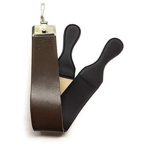 G.B.S Straight Razor Leather Strop 2.5" x 23.5" Cow Hide Dual Straps with Swivel Clip + 22 ML Strop Paste Leather Dressing to Maintain Strop - Made in USA