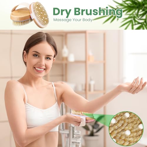Gejoy 30 Pcs Dry Brushing Body Brush for Lymphatic Drainage Exfoliating Brush with Massage Nodule Dry Skin Body Scrubber Cellulite Shower Circulation Dead Exfoliator (4.92 x 2.56 Inches,Wood Color)