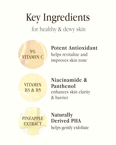 Vitamin C Serum with Pineapple Extract - Vegan Skin Brightening Ampoule, Hydrating & Gentle for Sensitive Skin