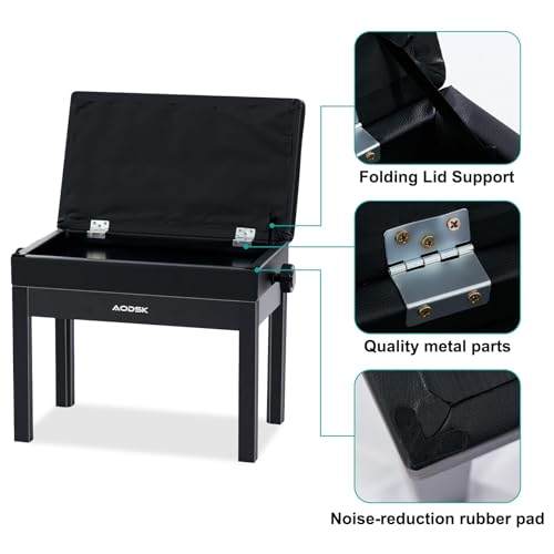 Adjustable Piano Bench with Storage, Padded Seat 22x13.4 Inches