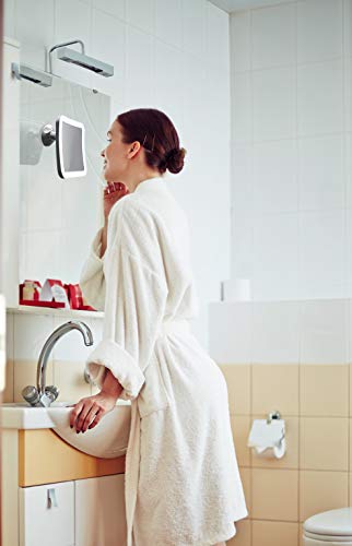 JiBen White 5-Inch 10X Magnifying Makeup Mirror with LED Light & Suction, Portable Bathroom Vanity