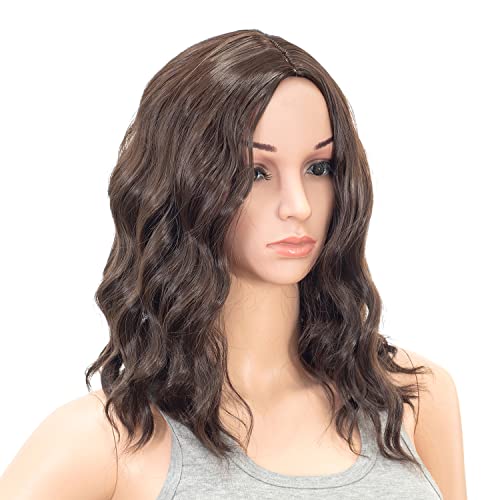 SWACC 15 Inch Short Curly Wavy Synthetic Wig for Women - Dark Brown