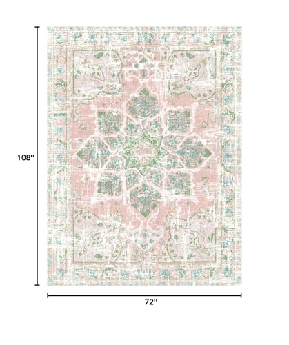 Dusty Pink Boho Area Rug 6x9 Washable Non-Slip Modern Carpet for Living Room