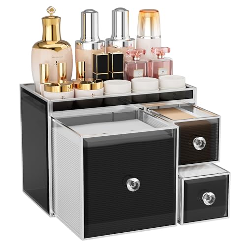 Multifunctional Face Towel Holder with 3 Drawers ? Tempered Glass Cotton Pad & Swab Organizer ? Disposable Face Towel Holder for Bathroom Vanity