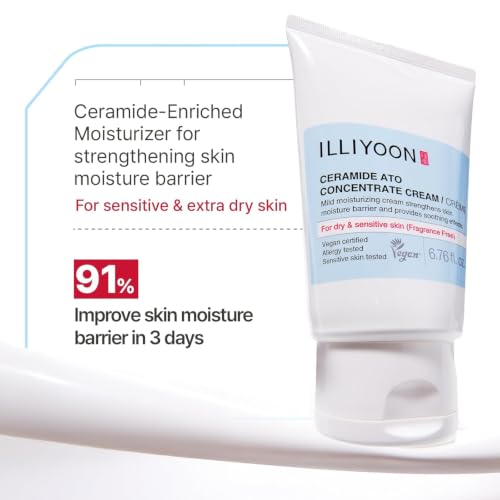 Illiyoon Ceramide Ato Nourishing Cream - 6.76 Fl Oz, Moisturizer for Dry & Sensitive Skin, 100-Hour Hydration, Gentle for Face & Body, Vegan