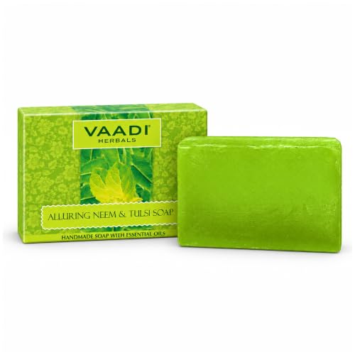 Neem Tulsi Soap - Handmade Cleansing Bar with Tea Tree Oil, Pack of 12