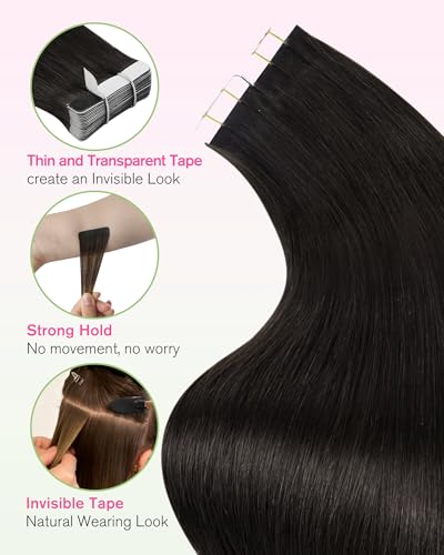 YoungSee Human Hair Tape-In Extensions Dark Brown 18 Inch Pack of 1 - Invisible Tape