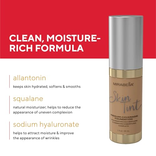 Mirabella Skin Tint Creme Liquid Foundation Makeup, Oil-Free Mineral Foundation for Medium Coverage - w/Hyaluronic Acid, Squalane, & Allantoin for All Skin Types - IIN Neutral