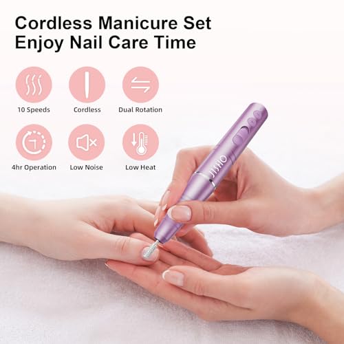 Cordless Electric Nail Drill Machine Pink - 20000 RPM, Rechargeable & Portable, 12-in-1 Kit for Beginners & Pros