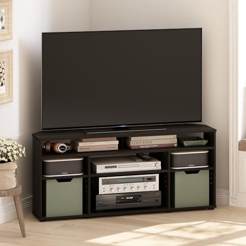 Espresso Corner TV Stand for 55-Inch TVs | 4-Tier Storage & Modern Design