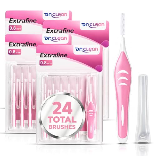 Interdental Brushes for Teeth Pink - 4 Boxes of 24 Pieces - Flexible German Wire Dental Picks for Tight Gaps & Braces