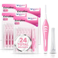 Interdental Brushes for Teeth Pink - 4 Boxes of 24 Pieces - Flexible German Wire Dental Picks for Tight Gaps & Braces