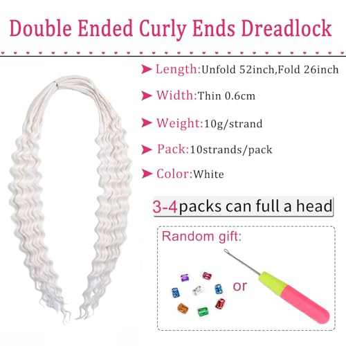 White Curly Dreads with Box Braid Boho Style Synthetic Double Ended Extensions 26in - 10 Strands