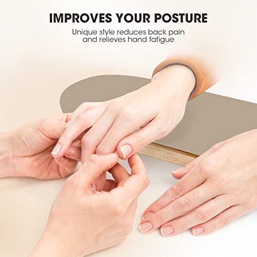 Runbby Beige Nail Arm Rest with Adjustable Height, PU Leather & Sponge, for Manicure