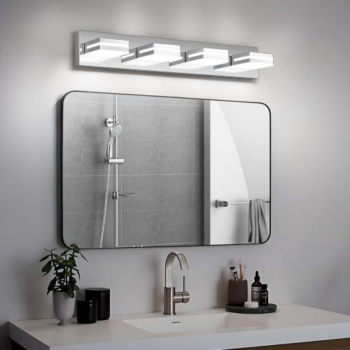 Chrome 27.17in 4-Light Modern LED Bathroom Vanity Light Fixtures