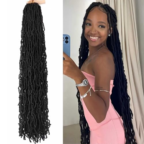 40 Inch Faux Locs Crochet Hair for Butterfly Locs - Distressed Soft Locs, 6 Packs 1B