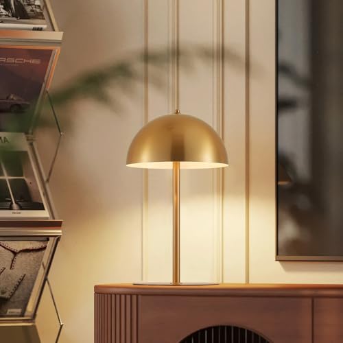 Metal Mushroom Table Lamp - 20.8-Inch Gold Dome Bedside Light