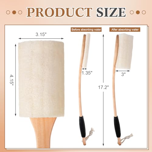 Zhehao 2 Pack Natural Loofah with Handle, Shower Loofah, Back and Body Scrubber Brush with Non Slip Silicone Grip and Hanging Rope for Wet Use Men Women Elders