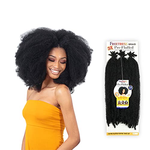 SHAKE N GO Freetress Synthetic Crochet Braid 3X PRE-FLUFFED - POPPIN TWIST 20 inch (1B Off Black), 1-PACK