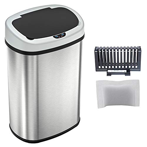 iTouchless 13 Gallon Brushed Silver Sensor Trash Can with Odor Filter