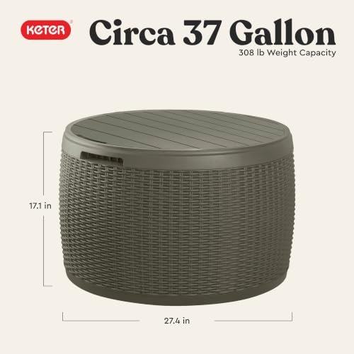 Keter Circa 37 Gallon Outdoor Resin Deck Box & Stool - Green Rattan